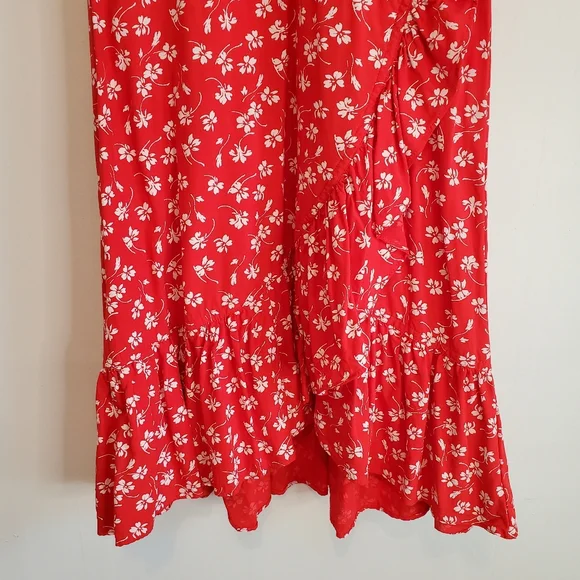 J.CREW Red Dainty Floral Faux Wrap Short Sleeve V Neck Ruffle Mini Dress sz 00 - Picture 4 of 9